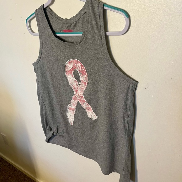 Gray Tank Top with Pink Ribbon Design. NWOT. - Picture 3 of 12